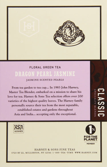 Harney & Sons Dragon Pearl Green Tea Sachets, Jasmine, 1.7 Oz